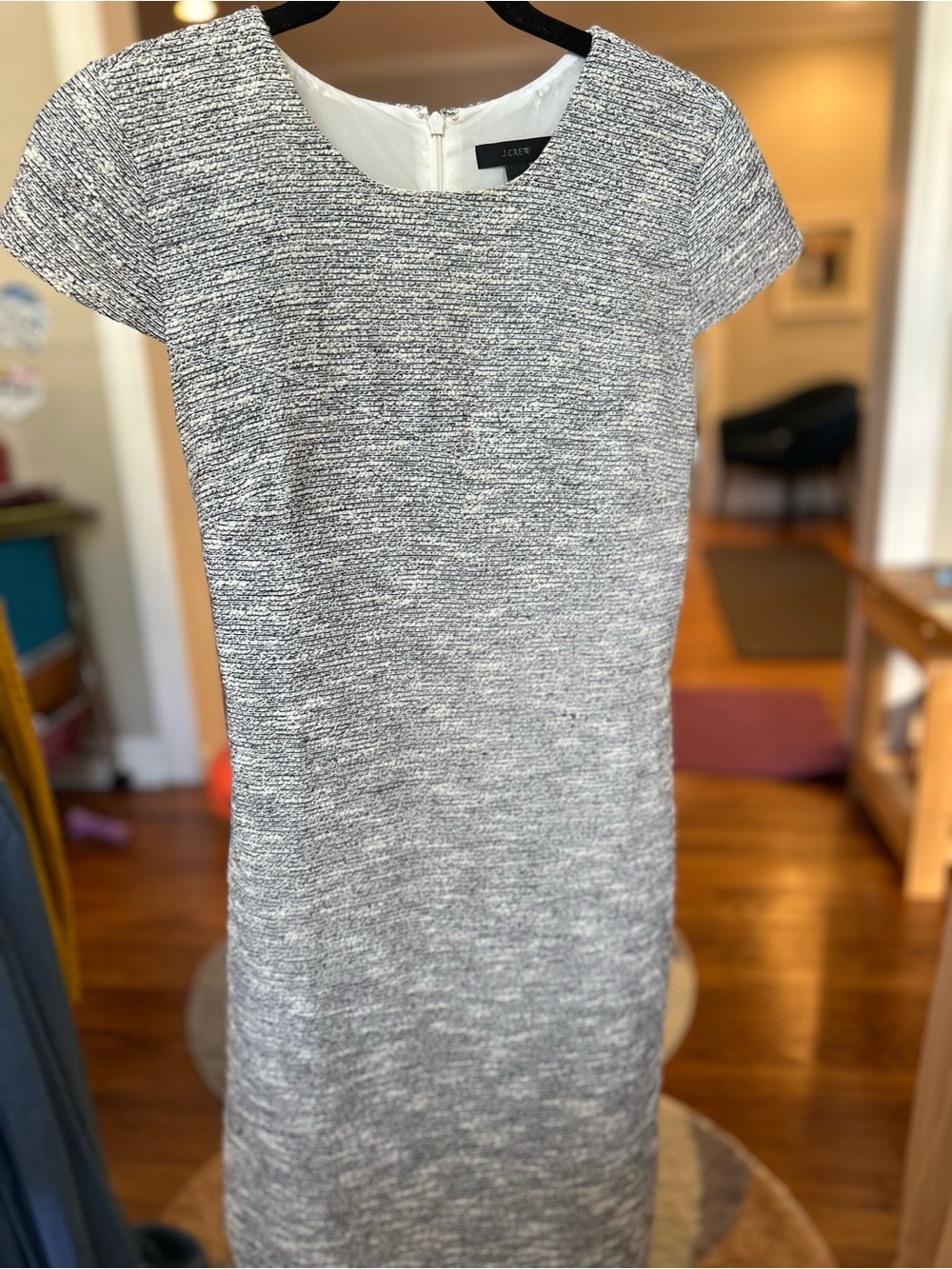 J. Crew Gray Textured Cap-Sleeve Sheath Midi Dress